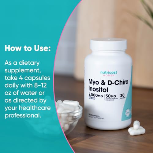Nutricost Myo Inositol & D-Chiro Inositol for Women 2000mg, 120 Capsules, 2000mg Myo & 50mg D-Chiro Per Serving, 30 Servings, Vegetarian Friendly, Non-GMO & Gluten Free (Pack of 2) 120 Count (Pack of 2)