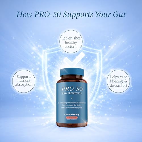 Vitamin Bounty Pro-50 Probiotics & Prebiotic Fiber Bundle: 13 Strains, 50 Billion CFUs, Digestive & Gut Health Support, Delayed Release Capsules - 90 Capsules Total for Men & Women