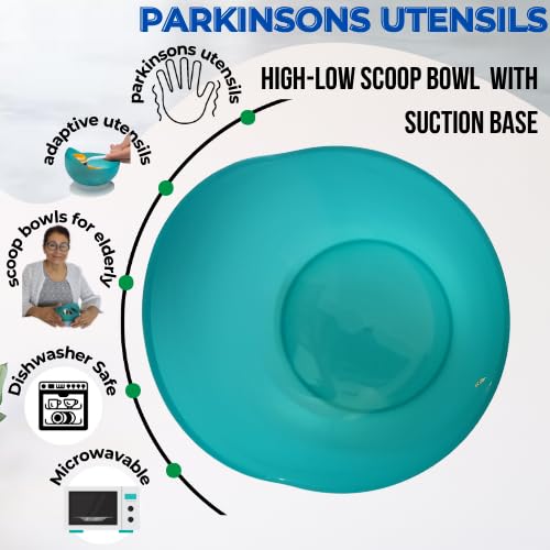 [Australia] - Scoop Bowls for Elderly | High-Low Scoop Bowl with Suction Base | Adaptive utensils | Dish for Adults with Special Needs from Parkinsons, Dementia, Stroke or Tremors 