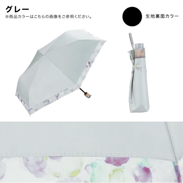 Wpc. UV Protection Organza Print Mini Folding Umbrella gray – Cute & Elegant Sun & Rain Umbrella, 100% UV Cut, Waterproof