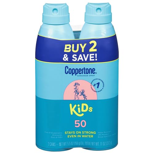 [Australia] - Coppertone Sunscreen Spray SPF 50, Broad Spectrum, Water Resistant for Kids, #1 Pediatrician Recommended Brand, 5.5 Ounce (Pack of 2) 