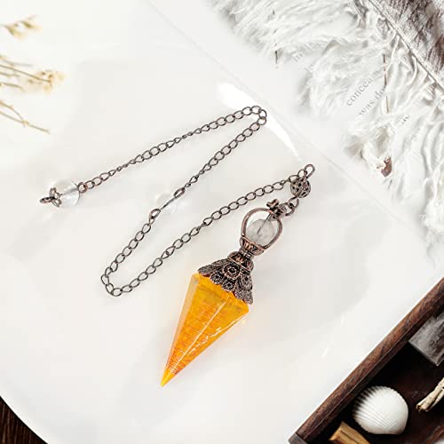 Healing Crystal Pendulum for Divination, Wicca Dowsing Balancing Spiritual Resin Gemstone Point Pendant,Citrine Citrine