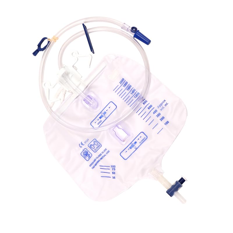 [Australia] - 5 packs Urinary Drainage Bag with Anti-Reflux Chamber, adult Urine Bag with 2000 mL Volume, Professional Urinary Bag for Home and Hospitals Health Aids 5 