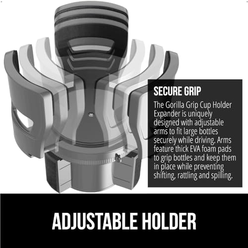 GORILLA GRIP Umbrella and Car Cup Holder Expander, Windproof Compact Stick Umbrella Lightweight, Car Cup Holder Expander Fits 18 to 48oz Big Water Bottles Both in Gray, 2 item Bundle