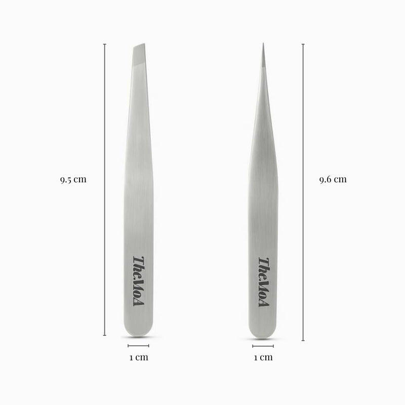 THEMOA Precision Tweezers Set – Stainless Steel Pointed & Slant Tip Tweezers for Eyebrow, Facial Hair, Ingrown Hair, Professional Beauty Tool with Case