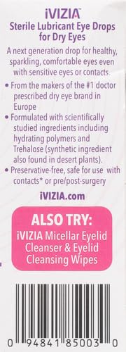 iVIZIA Sterile Lubricant Eye Drops for Dry Eyes, Preservative-Free, Moisturizing, Dry Eye Relief, Contact Lens Friendly, 0.33 fl oz Bottle 10ml