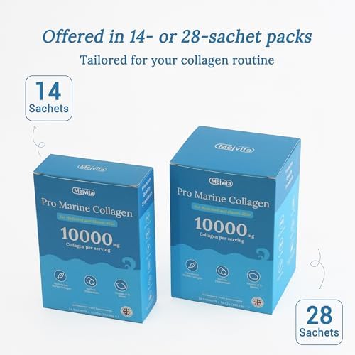 Pro Hydrolyzed Marine Collagen Powder 286g – Pure Marine Collagen Powder with Vitamin C & Hyaluronic Acid – 100% Pure- for Skin, Joints,Hair,Bones & Muscles Support (28 Sachets) 28 Sachets（1 Month Supply）