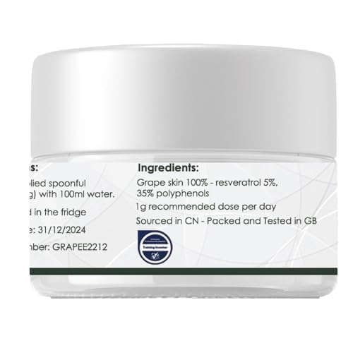 Resveratrol Supplements, Pure Grape Skin Powders - Antioxidant Supplement, Resveratrol Antioxidant Supplements, Trans Resveratrols Powder, Powder Scoop - 50g
