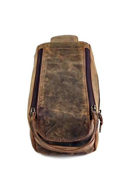 Leather Toiletry Wash Bag: Stylish Travel Organizer with Durable Construction and Water Resistant Lining.