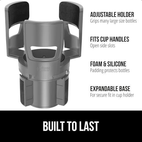 GORILLA GRIP Umbrella and Car Cup Holder Expander, Windproof Compact Stick Umbrella Lightweight, Car Cup Holder Expander Fits 18 to 48oz Big Water Bottles Both in Gray, 2 item Bundle