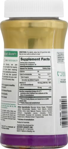 Nature's Bounty Probiotic Gummies, Immune Health & Digestive Balance, Pineapple, Raspberry and Orange Flavor Gummies, 60 Ct (Pack of 3) Pineapple, Raspberry & Orange 60 Count (Pack of 3)