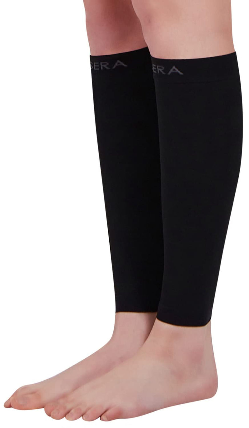 BSERA Calf Compression Sleeve Women, 2 Pairs 15-20mmHg Calf Support Footless Compression Socks Stockings for Shin Splints, Varicose Veins, Recovery (Black, Medium) Black 2 Pairs Medium(Calf 13"-15")