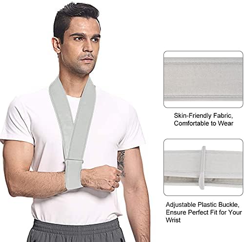 supregear Arm Sling, Lightweight Neck Support Collar Immobilizer Simple Arm Sling Breathable Shoulder Support for Men Women (Grey, Standard) Grey