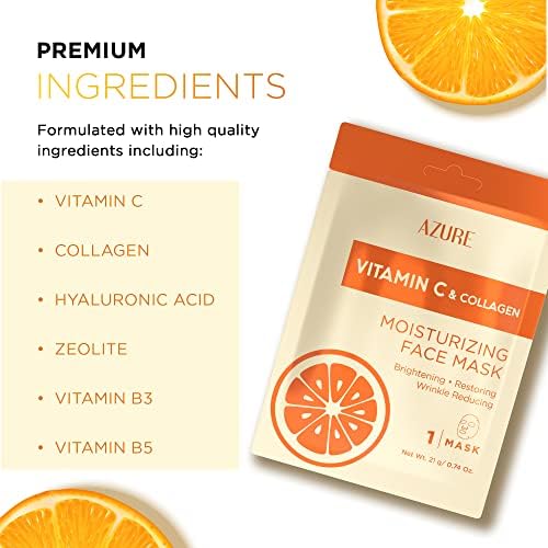 Vitamin C & Collagen Korean Sheet Masks, Dermatologist Tested - 10 Pack Vitamin C & Collagen (Pack of 10)