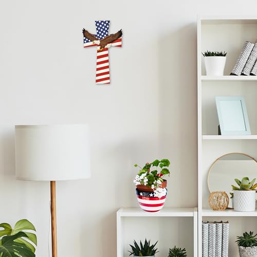 American Flag Bald Eagle Patriotic Wall Cross - Spiritual Faith Wall Decor