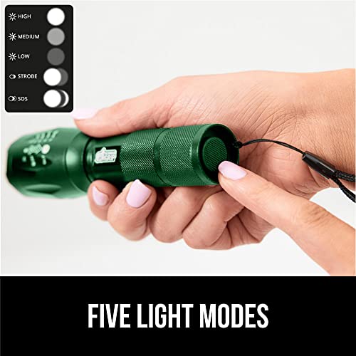 GORILLA GRIP Luggage Straps and Tactical Flashlights, Luggage Straps Tightening Belts 8 Pack in Green, Tactical Flashlight Adjustable Mode 2 Pack in Hunter Green, 2 Item Bundle
