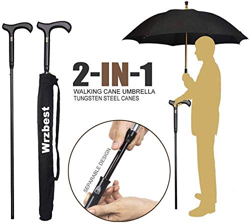 Stick 2-in-1,Self Defense Cane Umbrella Man, Auto Open Long Handle, Large Detachable Sturdy Walking Stick Man Crutch Umbrella for Father's Day,Elderly Men(Black)