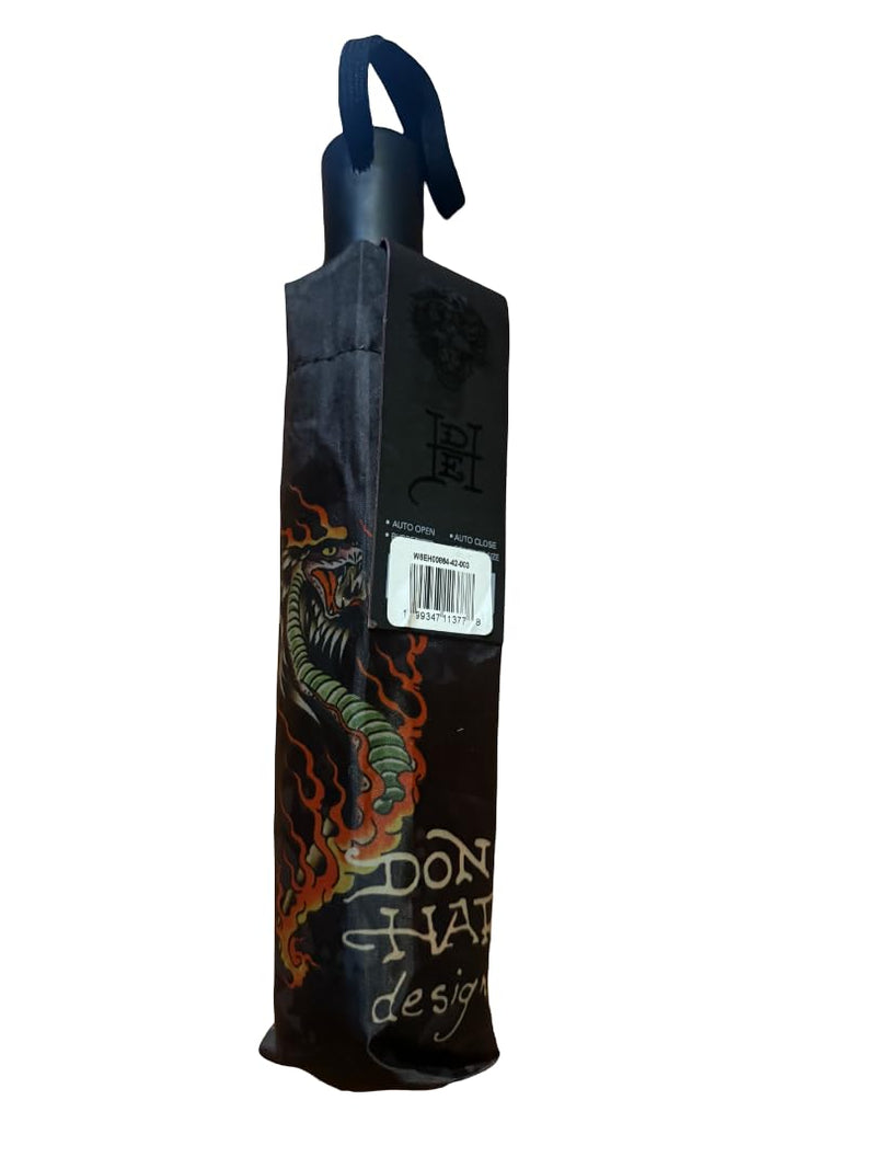 ED HARDY Tattoo Black Auto Open Close Compact Umbrella
