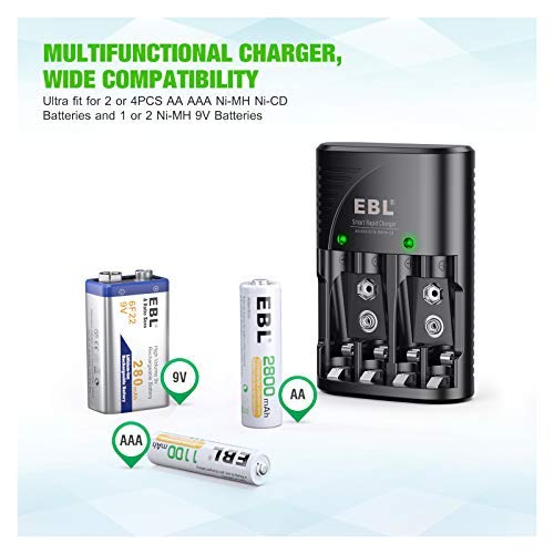 EBL Smart Rapid AA AAA Charger for AA AAA 9V Rechargeable Batteries Ni-MH Ni-CD Rechargeable Batteries 802 Charger