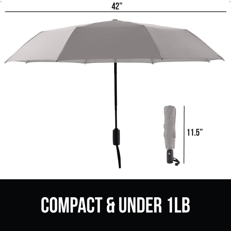 GORILLA GRIP Umbrella and Magnetic Screen Door, Umbrella is Windproof and Compact in Gray Color, Magnetic Screen Door is 82x38 Inches, 2 Item Bundle