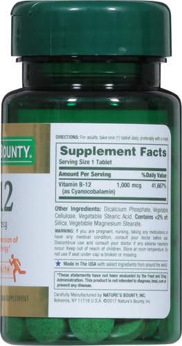 Nature's Bounty Vitamin B-12 1000 mcg Tablets, 100 Count (Pack of 1) 100 Count (Pack of 1)