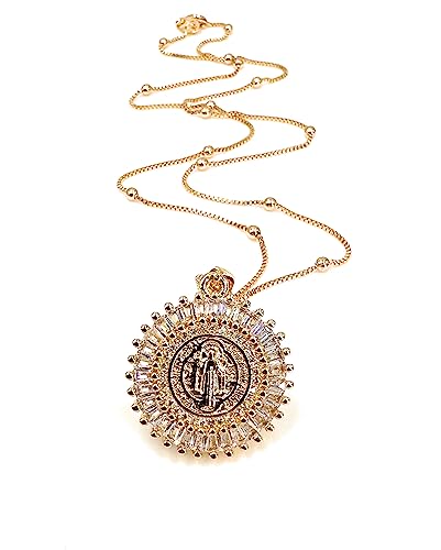 LESLIE BOULES Saint Benedict Medal 18K Gold Plated Delicate Necklace 18 Inches Length