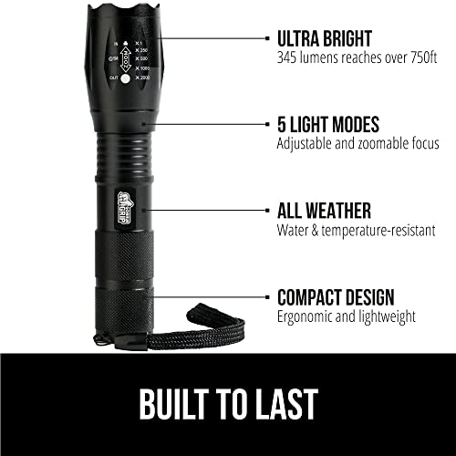 Gorilla Grip Luggage Straps and Tactical Flashlights, Luggage Straps Tightening Belts 2 Pack, Tactical Flashlight Adjustable Mode 2 Pack, Both in Black, 2 Item Bundle