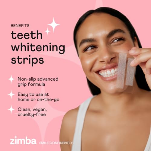 Zimba Teeth Whitening Strips for Teeth Sensitive, White Strips for Teeth Whitening, Teeth Whitener Stain Remover 28 White Strips Included Per Pack, 2 Pack (14 Day Treatment), Coconut and Peach