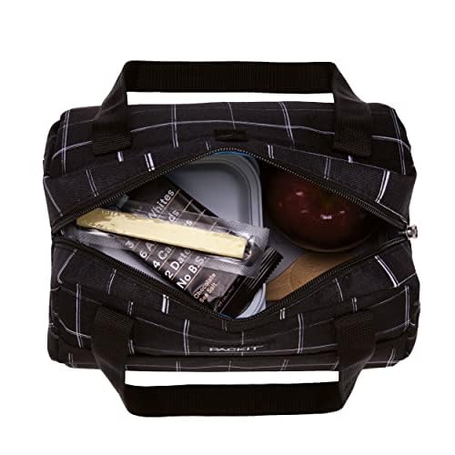 [Australia] - PackIt Freezable Hampton Lunch Bag, Black Grid, Built with EcoFreeze Technology, Collapsible, Reusable, Zip Closure with Front Pocket and Shoulder Straps, Perfect for Tweens and Adults 