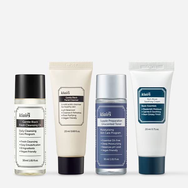 [Australia] - [DearKlairs] Skincare Trial Kits, 4 minis, cleansing oil, cleanser, toner, cream, Travel must haves, Gifts for Women, Stocking Stuffers for adults 
