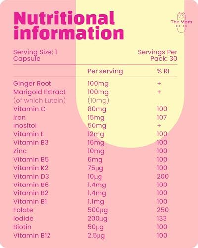 Pregnancy Vitamins for Women – 1st Trimester – Morning Sickness Relief & Baby Development – Weeks 1 to 12 – Prenatal Supplement with Folic Acid, Iron, B6 & Ginger – 30 Vegan Capsules – 1 Month Supply First trimester: Weeks 1–12