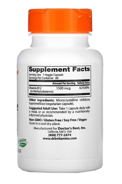 DoctorsBEST Doctor's Best - Fully Active B12 (1500mcg) | Supports Energy Production and Nerve Health - 60 Veggie Capsules
