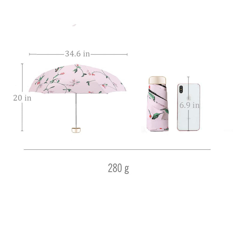 Small Compact Travel Umbrella UV Protection Mini Umbrella Perfect for Travel Lightweight Portable Parasol Outdoor Sun & Rain Umbrellas Pink flower