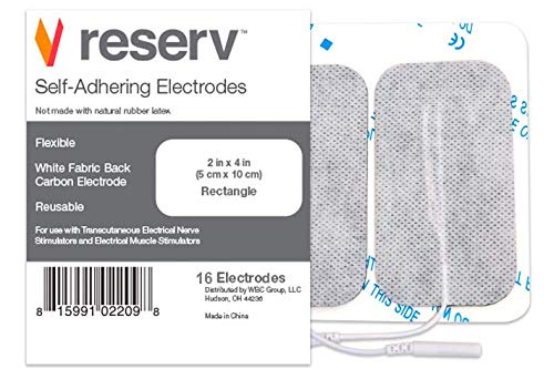 [Australia] - reserv 2" x 4" Rectangle Premium Re-Usable Self Adhesive Electrode Pads for TENS/EMS Unit, Fabric Backed Pads with Premium Gel (Latex Free)(16 Electrodes) 16 Count (Pack of 1) 