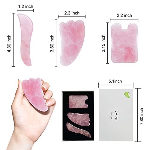 [Australia] - YYZP Natural Rose Quartz ChineseGuaSha Board,Scraping Massage Tools for Acupoint Trigger Point Treatment, Suitable for Facial, Body Care, 3 Set 3Pcs 