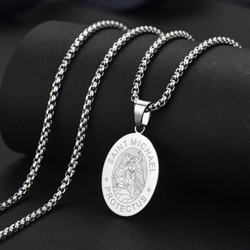 Catholic Religious Saint Medal Protection Necklace for Men Women Silver Saint Michael