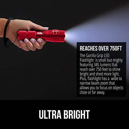 GORILLA GRIP Luggage Straps and Tactical Flashlights, Luggage Straps Tightening Belts 4 Pack, Tactical Flashlight Adjustable Mode 2 Pack, Both in Red, 2 Item Bundle