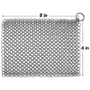[Australia] - Cast Iron Scrubber 316 Stainless Steel Cast Iron Skillet Cleaner 8"x6" Chainmail Scrubber Scraper Chain Mail Link Scrub for Cast Iron Pre-Seasoned Pans, Griddles, BBQ Grills, and Pot Cookware Cleaning 