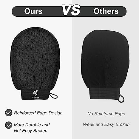 [Australia] - Yiclick Korean peeling gloves, peeling glove for bathroom - peeling glove body peeling - dead skin remover for men and women - exfoliating glove, peeling, body scrub (Black) Black 