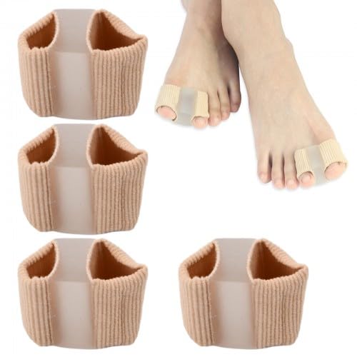 [Australia] - Pack of 4 Silicone Toe Separators Small, Tubular Bandages Silicone Toe Extension, Hallux Valgus Small Toe Separator, Double Hole Toe Brace for Hallux Valgus Correction (S) S 