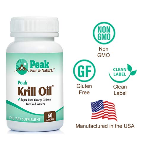 Peak Pure & Natural, Peak Krill Oil Supplement - Better Than Fish Oil for Joint and Heart Health - Krill Oil Brain Supplement - EPA, DHA, and Astaxanthin - 60 softgels