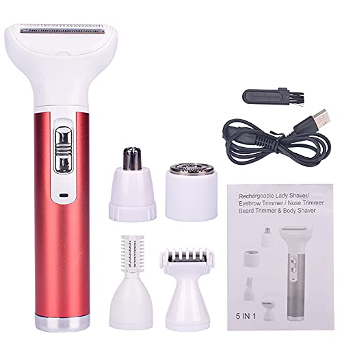 [Australia] - 5 in 1 Electric Shaver for Women, ABS Portable USB Charging Women's Razor, Painless Facial Hair Removal Razor, Lady Shave for Bikini Nose Leg Face Eyebrows Body 
