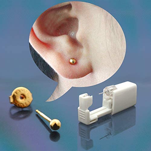 [Australia] - 2 Pack Self Ear Piercing Gun Earring,Disposable Piercing Kit No Pain Easy Use Ear Piercing Gun Kit Tool with Stud and With Alcohol Pad (3mm Gold Peas) … 3mm Gold Peas 
