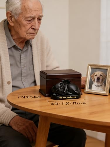 Urn for Dog Ashes, Funeral Box Pet Loss Sleeping Dog Figurine Decor