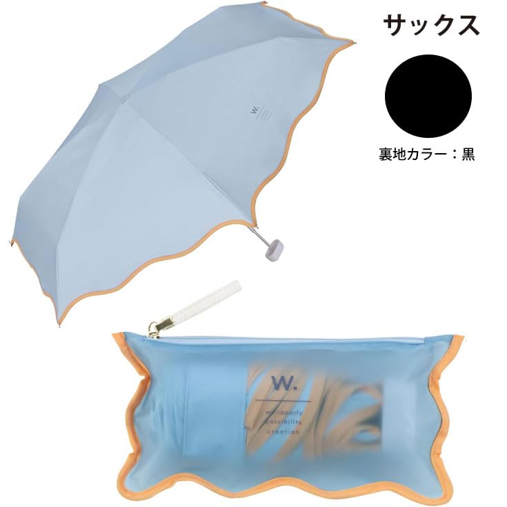 Sax Mini Wave Piping Folding Umbrella – 4.9 x 9.4 in Compact, 0.49 lb Lightweight, 36.2 in Canopy, UV & Heat Protection, Sheer Summer Parasol, Travel Rain & Sun Umbrella