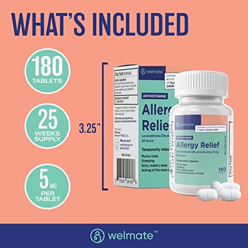 [Australia] - WELMATE | Allergy | Generic Xyzal Levocetirizine Dihydrochloride 5mg | Non Drowsy | Fast Acting | 24hr Support | Runny Nose, Watery Eyes, Sneezing | Antihistamine | Allergy Medication | 180 ct 1 