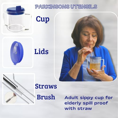 [Australia] - Adult sippy cups for elderly spill proof with straw Adult sippy cup for elderly spill proof | Spill proof cup | Set of 5 pcs with stainless steel straws and dishwasher Blue 
