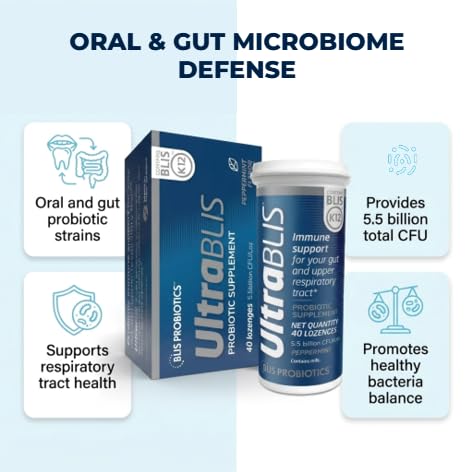 BLIS UltraBLIS Gut & Oral Probiotics K12 Immune Health Support, 40 Lozenges | BLIS K12 1.5 Billion CFU, HN019, La-14, Immune & Gut Support, Convenient daily use, Safe, Natural