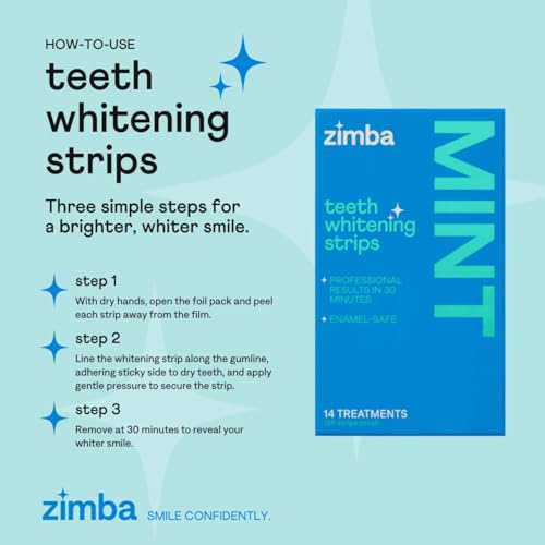 Zimba Mint & Peppermint Teeth Whitening Strips for Teeth Sensitive, White Strips for Teeth Whitening, Teeth Whitener Stain Remover 28 White Strips Included Per Pack, 2 Pack (14 Day Treatment)