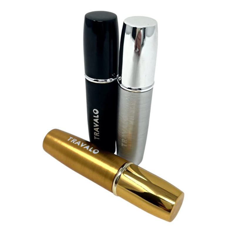 Travalo LUX Perfume Atomizer Bundle - Leak-Proof and TSA Approved for Air Travel - Reusable, Easy Fill Mini Pump Sprayer - Lightweight, Brushed Polished Metal - Gold, Black, Silver - 3 Pack Multi-color 0.2 Ounces (3 Pack)